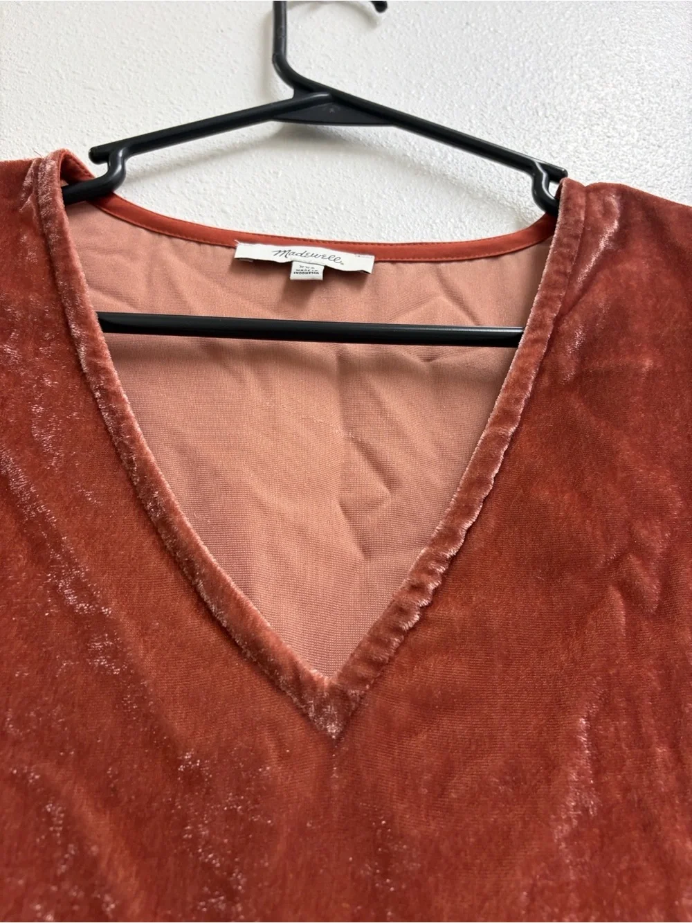Madewell Crushed Velvet Deep V-Neck Split Sleeve Ruffle Hem Rusty Orange XXS